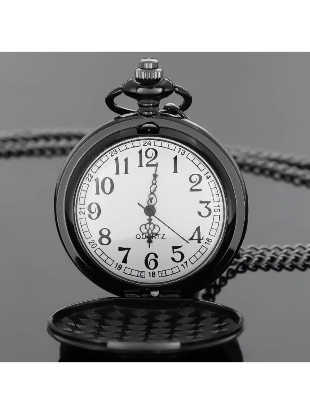 Men's Black Analog Quartz Arabic Numerals Engraved Cowboy Vintage Pocket Watch